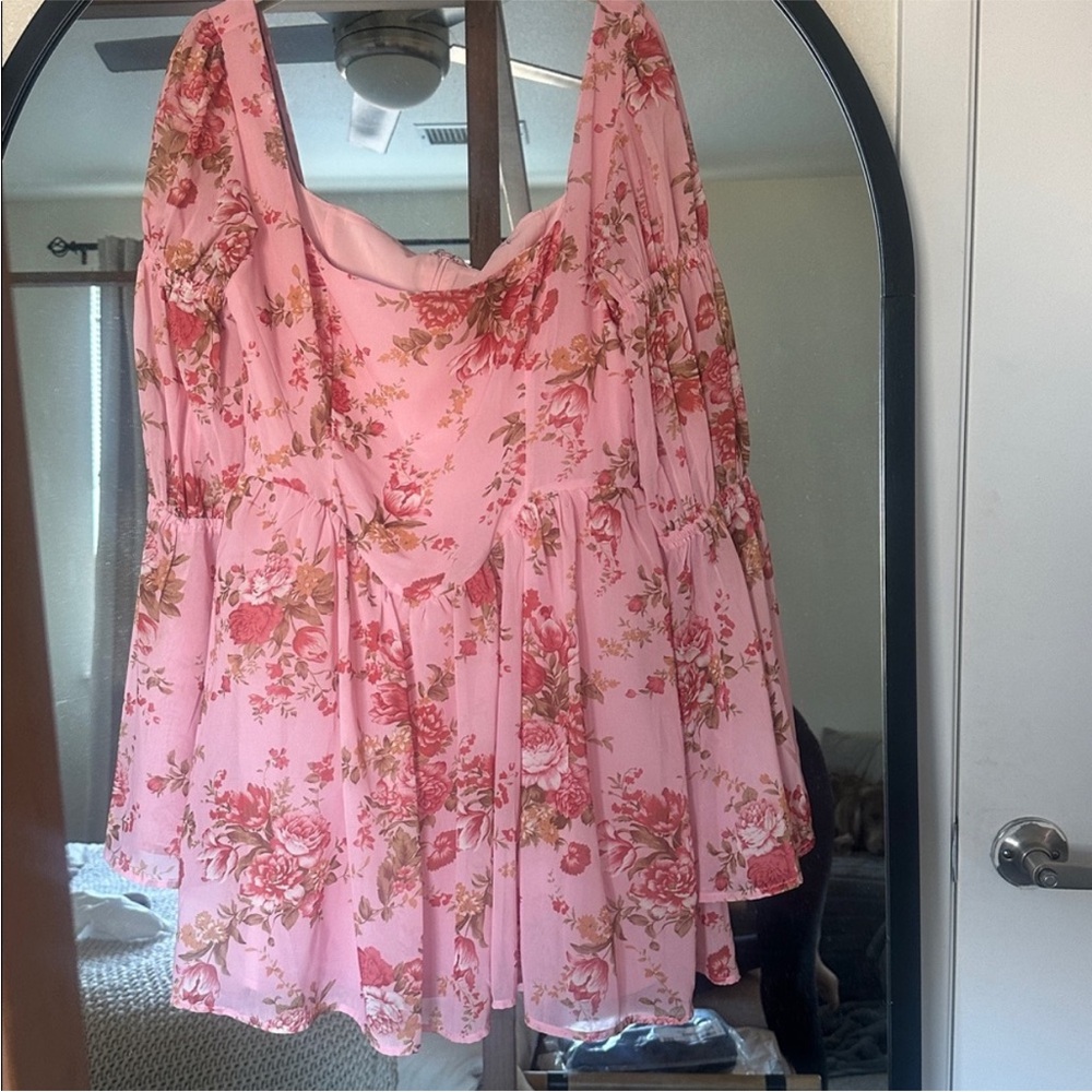 House of CB SANCIA English Vintage Rose Print Puff Sleeve Mini Dress NWOT - Picture 12 of 12